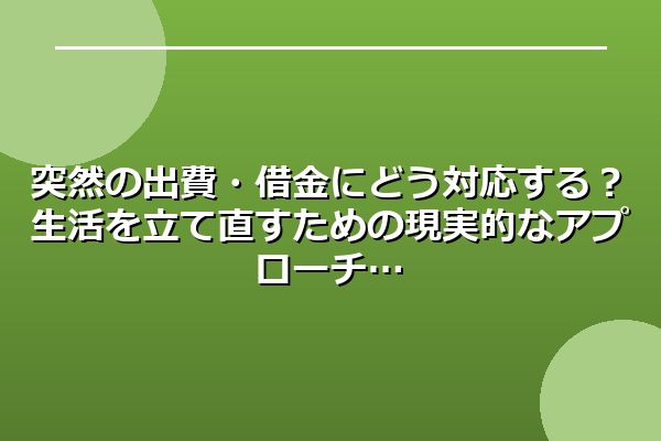 突然の出費・借金にどう対応する?生活を立て直すための現実的なアプローチ
